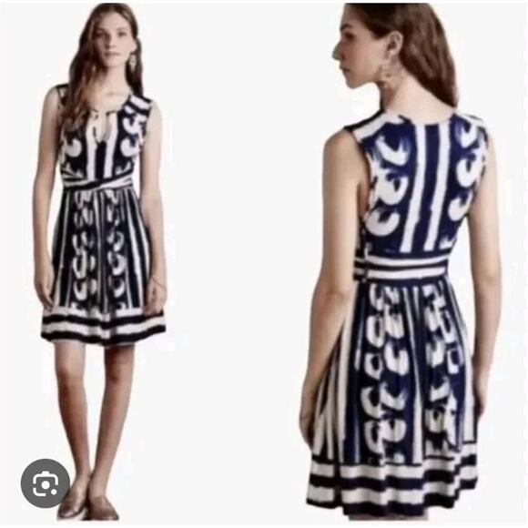 ANTHROPOLOGIE MAEVE Womens Navy Marin Sennebec Fit & Flare Jersey Dress XS - Picture 2 of 13